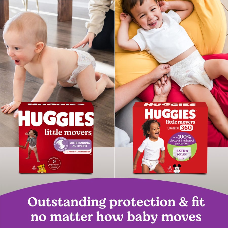 Small child running wearing Little Movers® HuggFit™ 360° Diapers proving their outstanding active fit